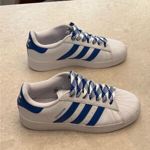 Adidas Superstar XLG White Sneakers with Blue Accents